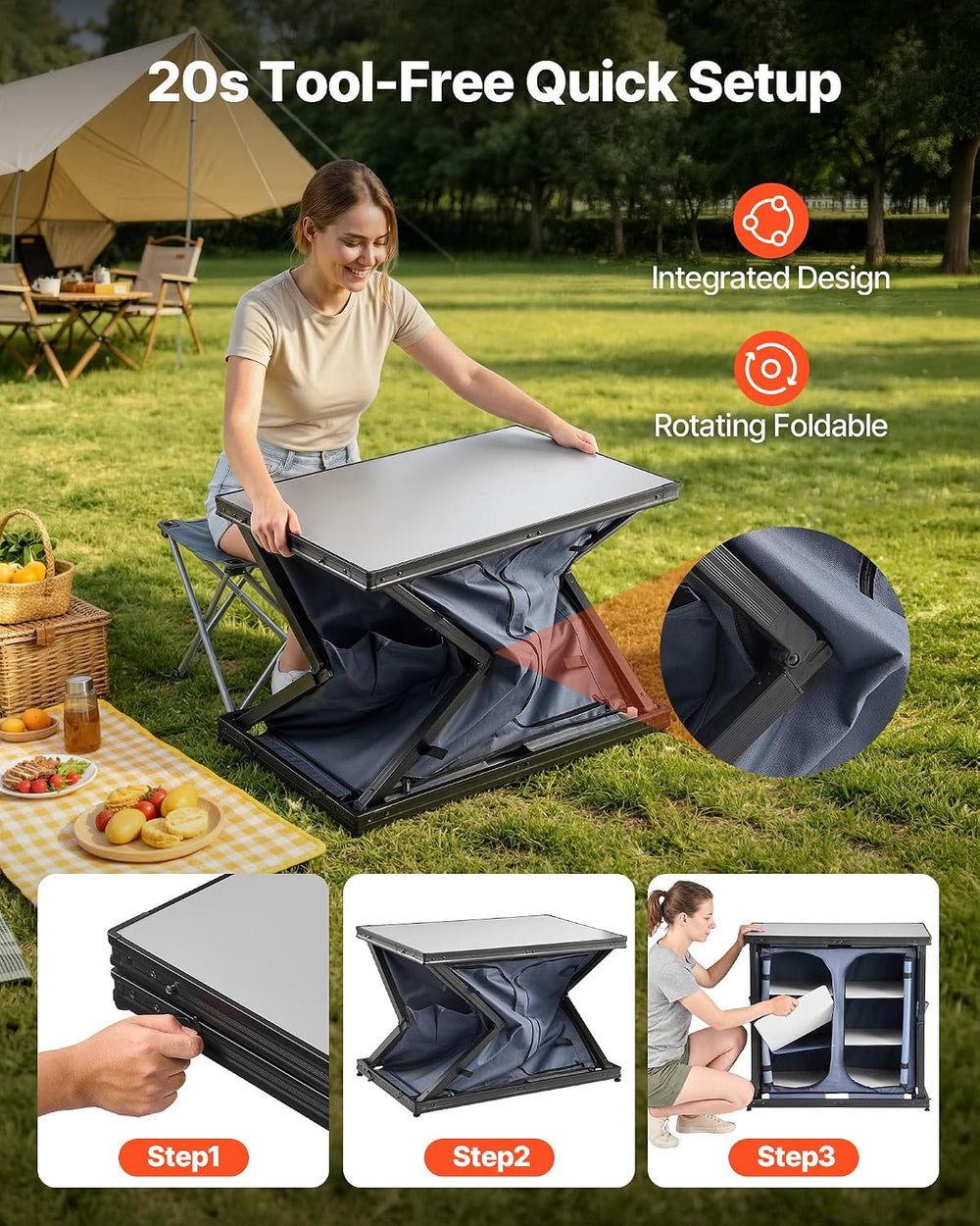 VEVOR Folding Camping Storage Cabinet, Outdoor Portable Lightweight Table