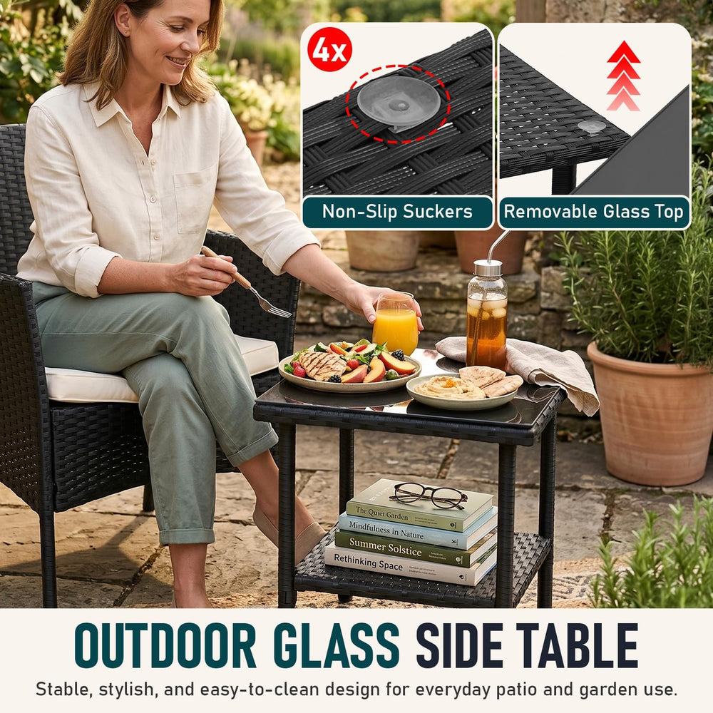 FDW 3-Piece Patio Furniture Set | Black & Beige | Outdoor Wicker Furniture
