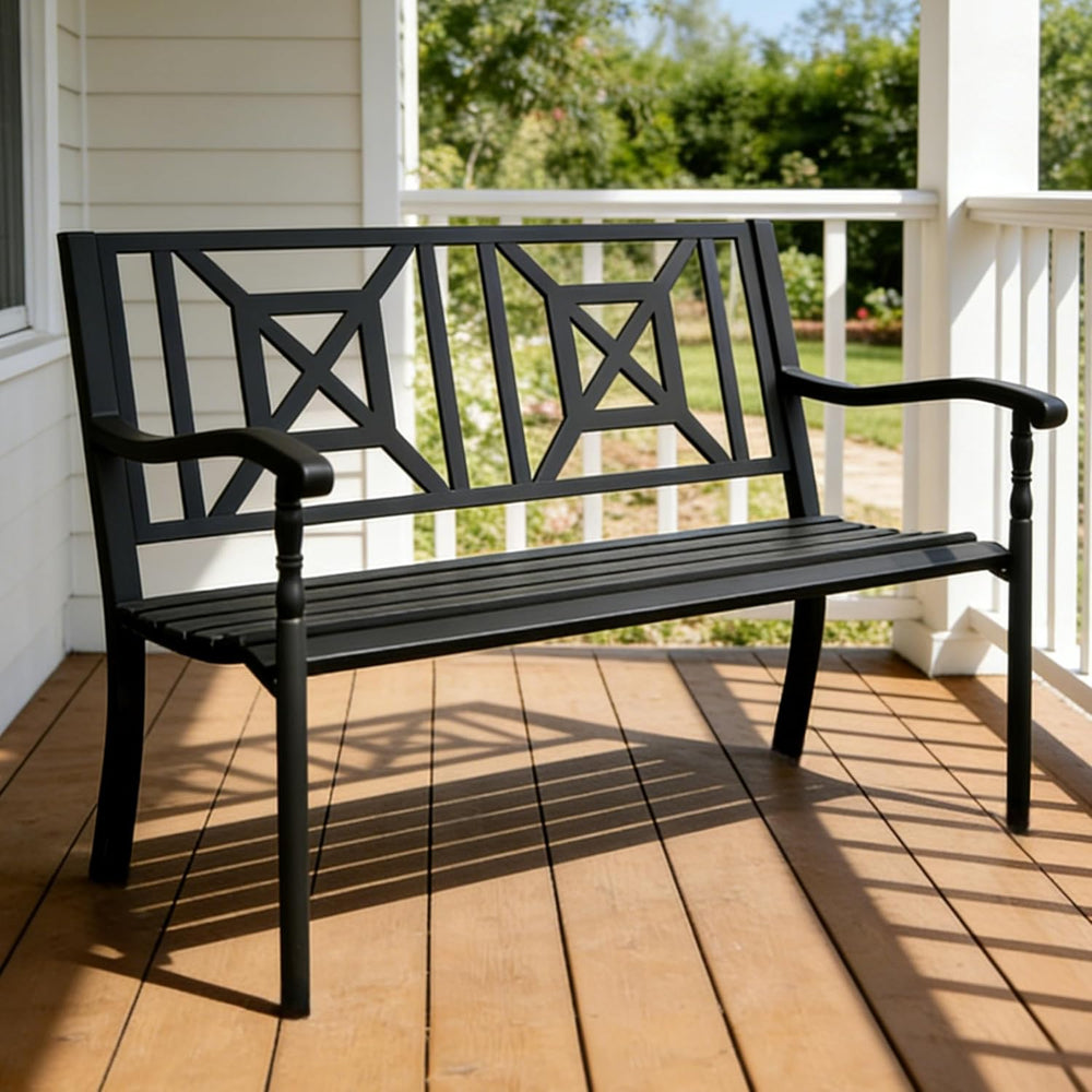 50 Inches Outdoor Garden Bench, Outdoor Metal Frame Patio Bench (BK-05)