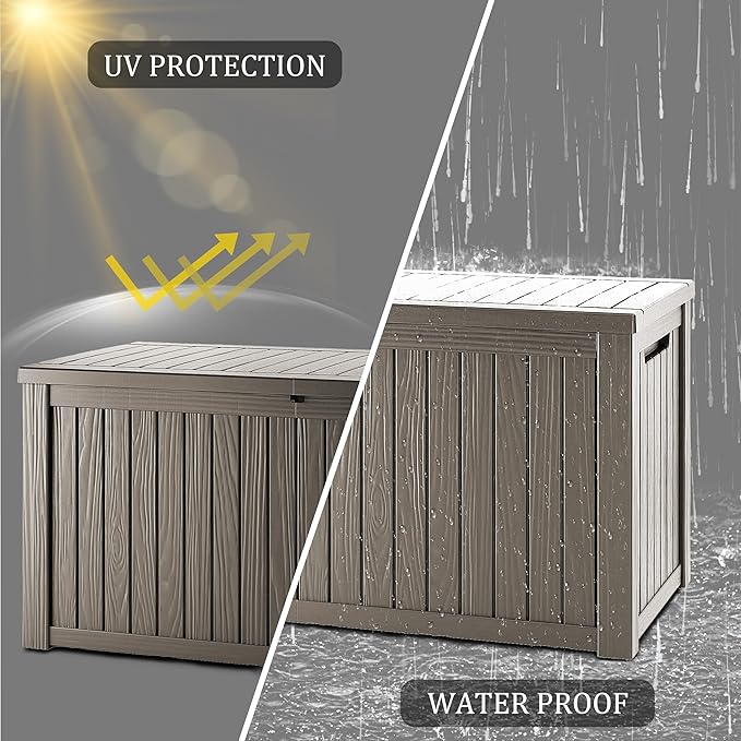 TARKARI 270 Gallon Lockable Resin Deck Box, Waterproof & UV-Resistant Out...