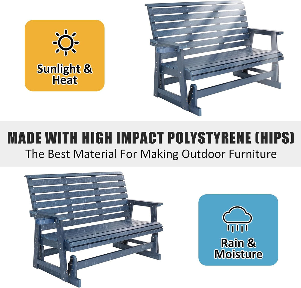 HIPS Patio Glider with Cup Holders, Durable Poly Lumber Material, All-Weather...