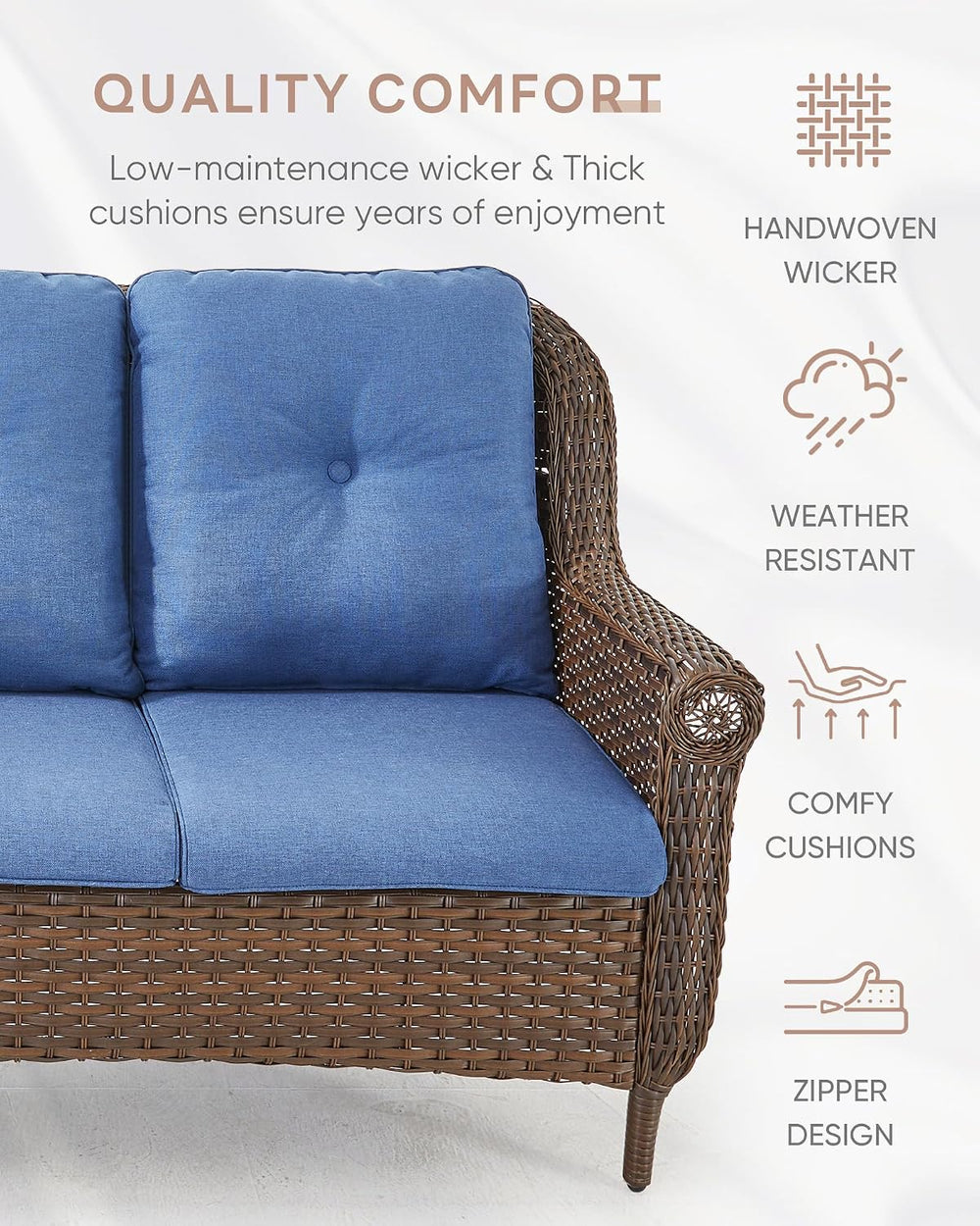 Patio Couch Outdoor Wicker Sofa - Heavy Duty All-Weather Brown Rattan 3-Seate...
