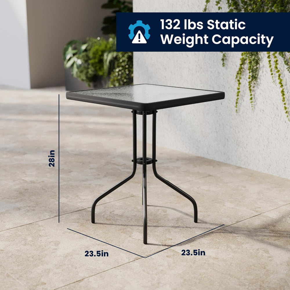 Flash Furniture Lila 23.5'' Square Glass Metal Table with 2 Black Rat...