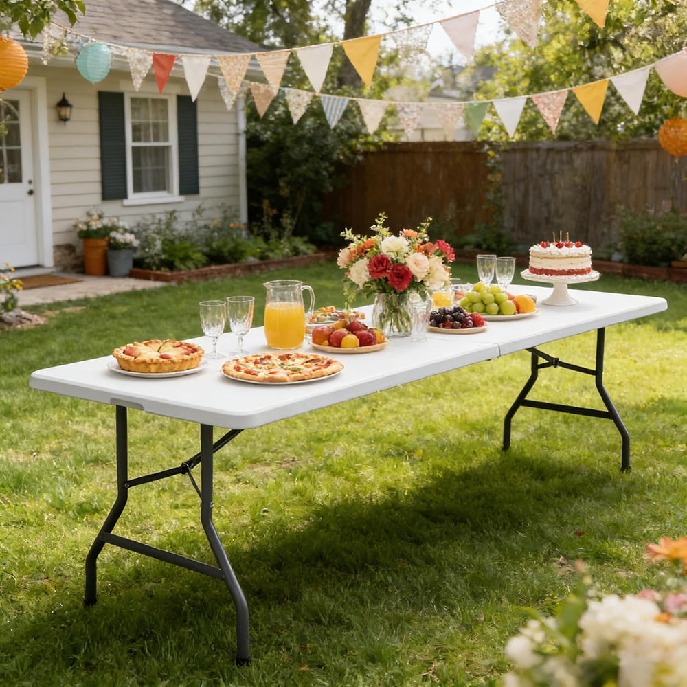 SUPER DEAL 8FT Folding Picnic Table for Indoor Outdoor, Portable Fold-in-Half...