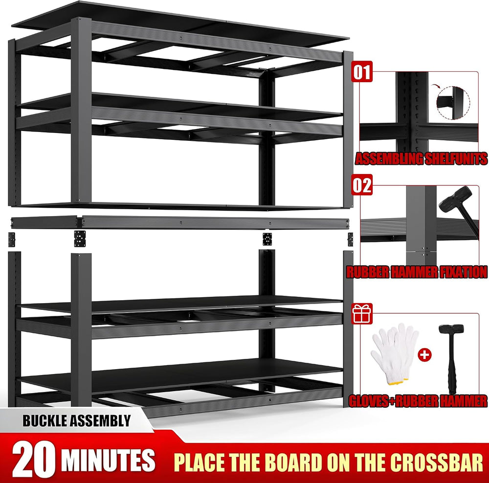 84" H 5-Tier Heavy Duty Storage Shelves, 3000LBS Capacity Adjustable Met...
