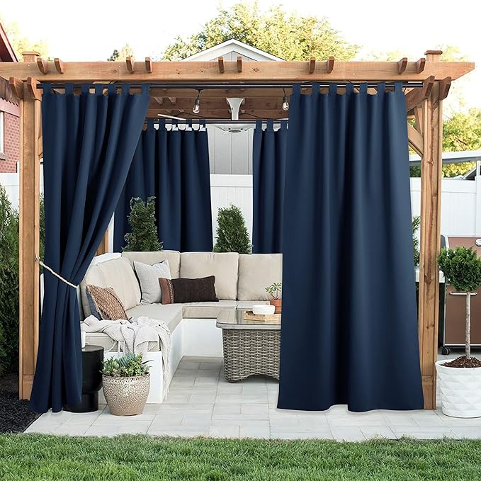 NICETOWN 2 Pieces Blackout Outdoor Curtainss for Patio Waterproof, Detachable...