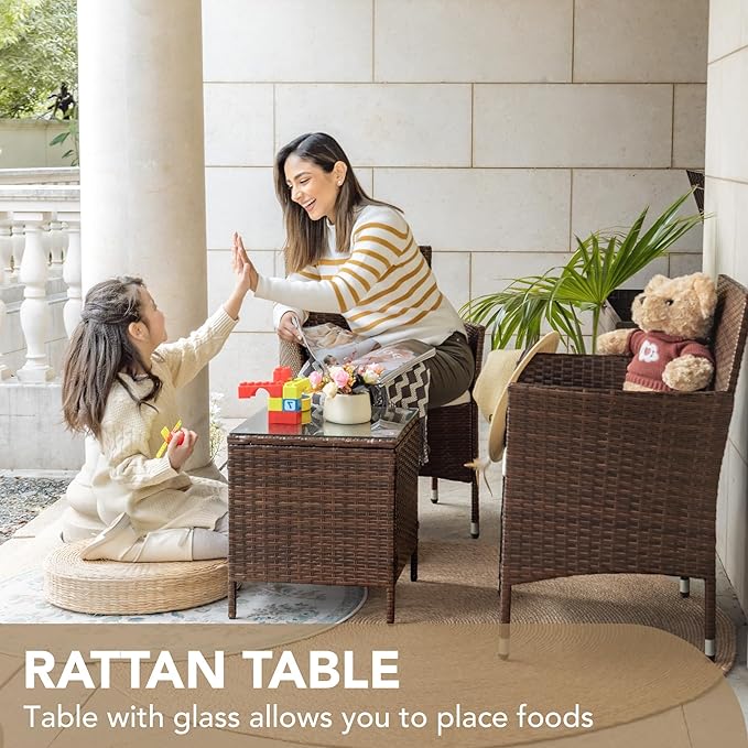 Devoko Patio Porch Furniture Sets 3 Pieces PE Rattan Wicker Chairs with Table...