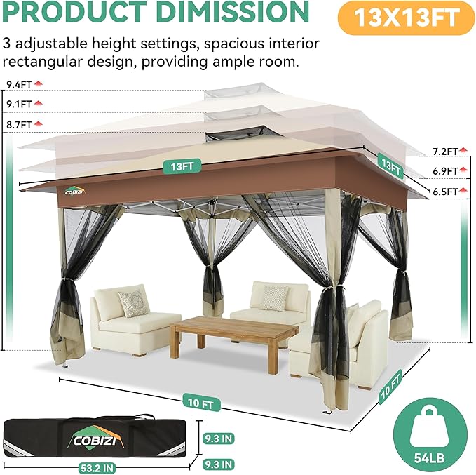 COBIZI 13x13 FT Pop up Gazebo on Clearance - Outdoor pop up Canopy Tent,carpa...