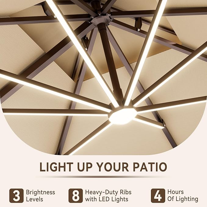10 X 13 FT Cantilever Outdoor Patio Umbrella with Led Lights Large Heavy Duty...