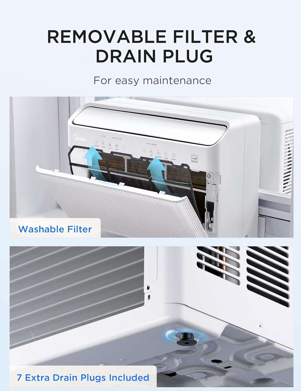 Midea 8,000 BTU U Shaped Window Air Conditioner, Cools up to 350 Sq Ft