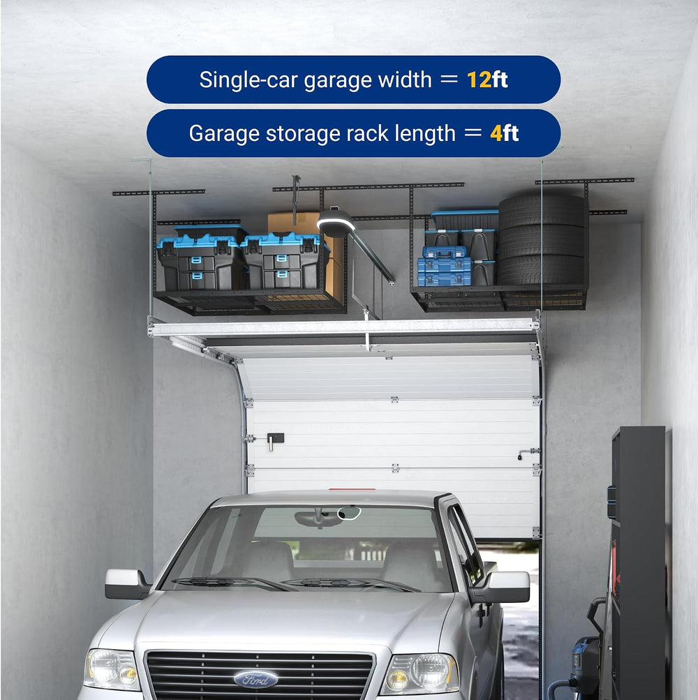 FLEXIMOUNTS 4x4ft Overhead Garage Storage Rack, Black