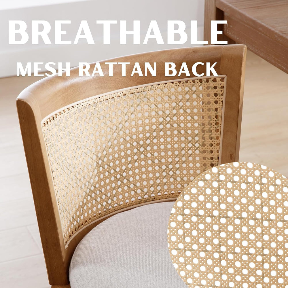 RIVOVA Modern Farmhouse Rattan Dining Chairs Set of 4 Natural Wood Kitchen Ch...