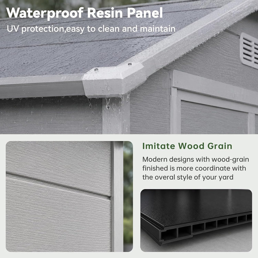 Aoxun 6x8FT Resin Outdoor Storage Shed, Outdoor sheds with Floor, Gray