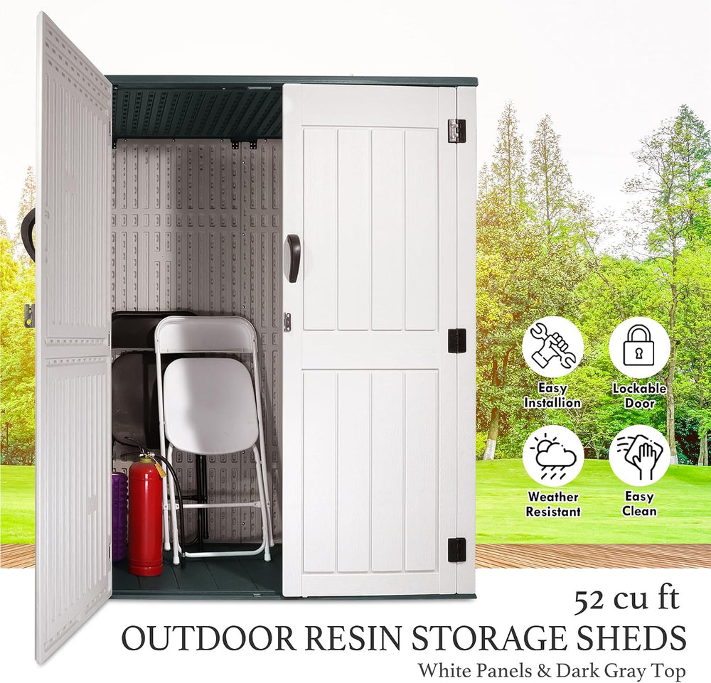 Outdoor Storage Cabinet, 52 Cu ft Resin Storage Box for Patio Garden Yard - W...