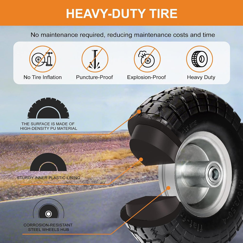 10" Solid Tires, 4.10/3.50-4 Tire and Wheel Flat Free, Gorilla Cart Tire...