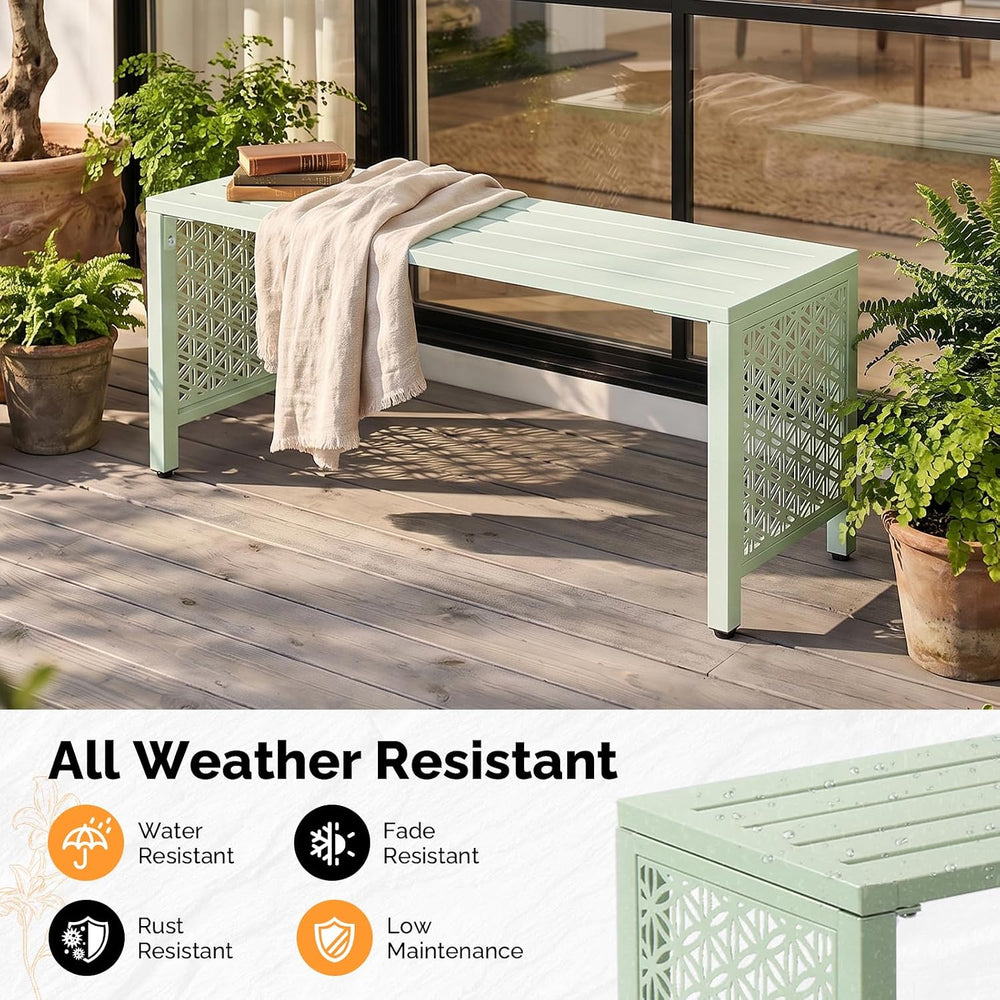 VINGLI 40in Outdoor Metal Bench, All-Weathe Backless Patio Bench with Slatted...