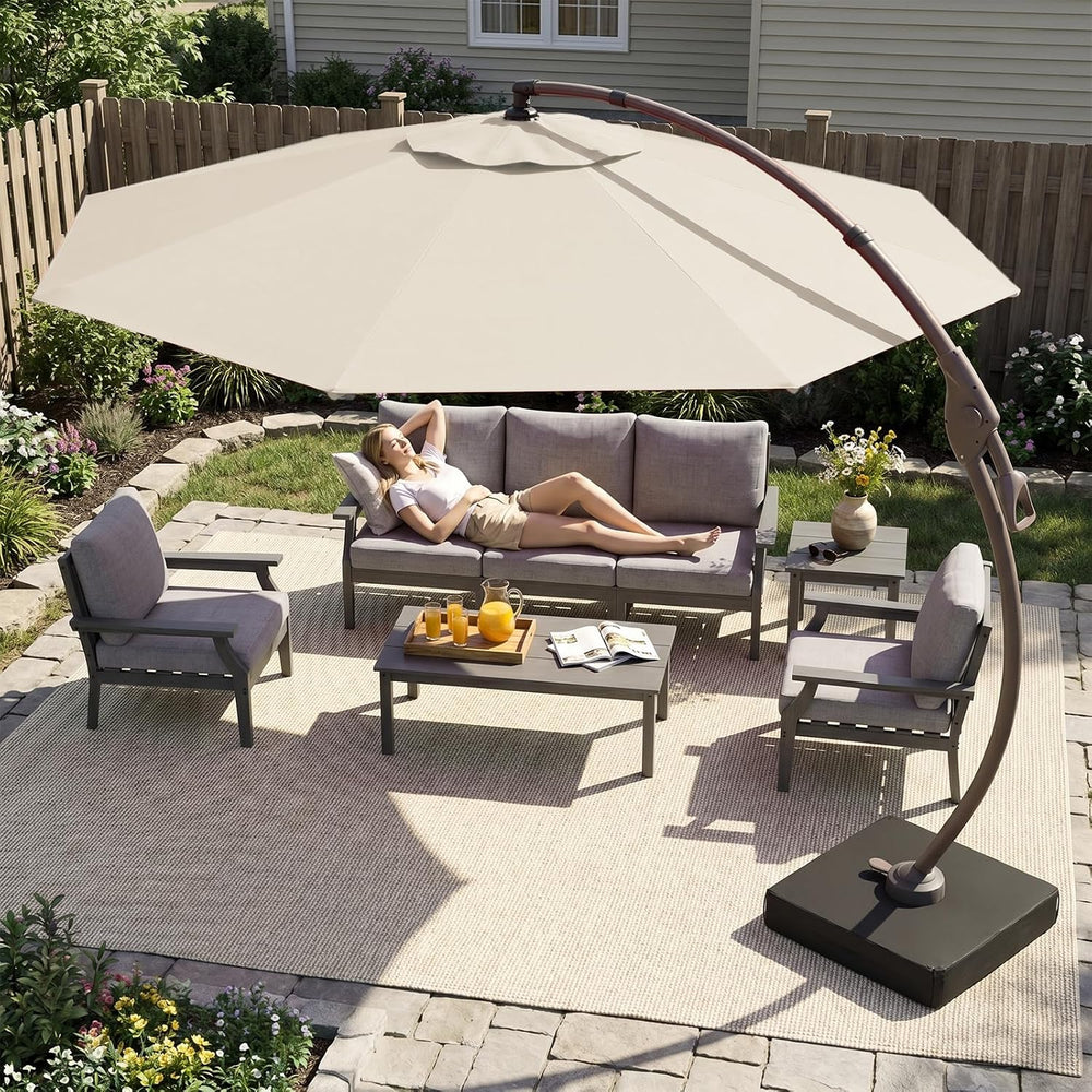 11FT Cantilever Umbrella with Heavy-Duty Base, Outdoor Large Round Aluminum O...