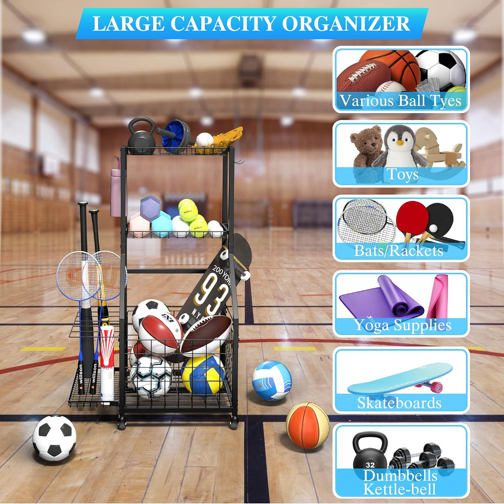 Sports Equipment Garage Organizer,Garage Ball Storage Rack for Sports with Wh...
