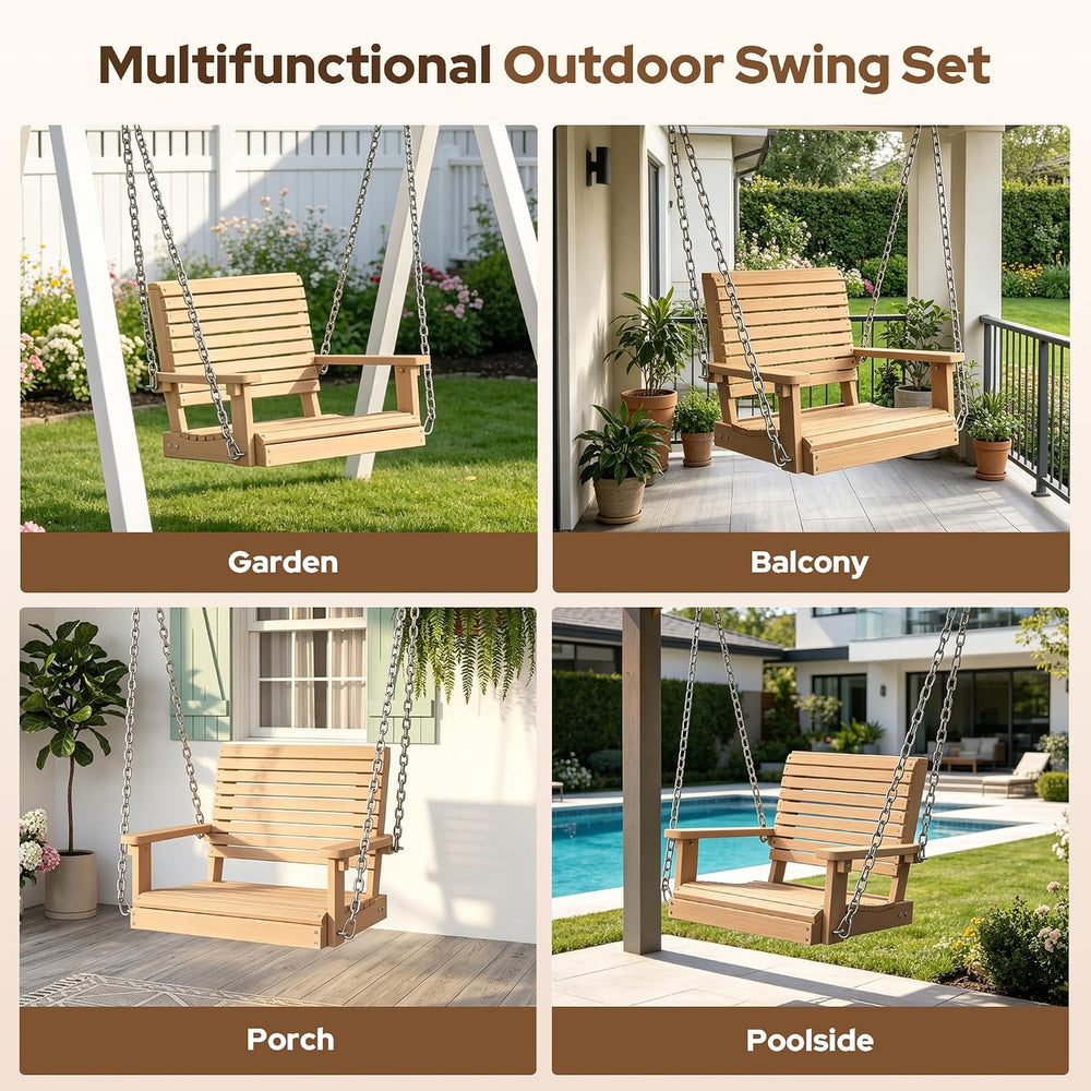 2.2FT HDPE Single Porch Swing, 360 LBS Porch Swing Chair, Teak