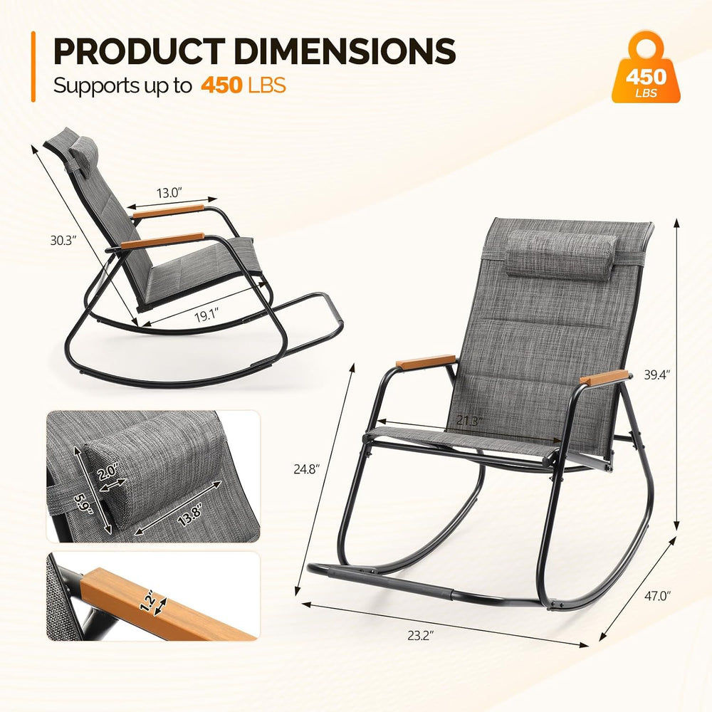 VINGLI Outdoor Rocking Chair, Textilene Mesh Patio Rocker, Outdoor Rocker wit...
