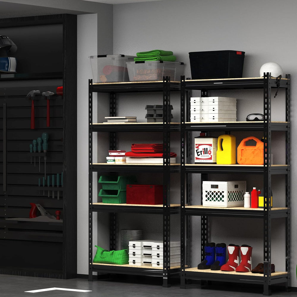 PrimeZone 5-Tier Garage Storage Shelves, Adjustable Metal Shelving, Black