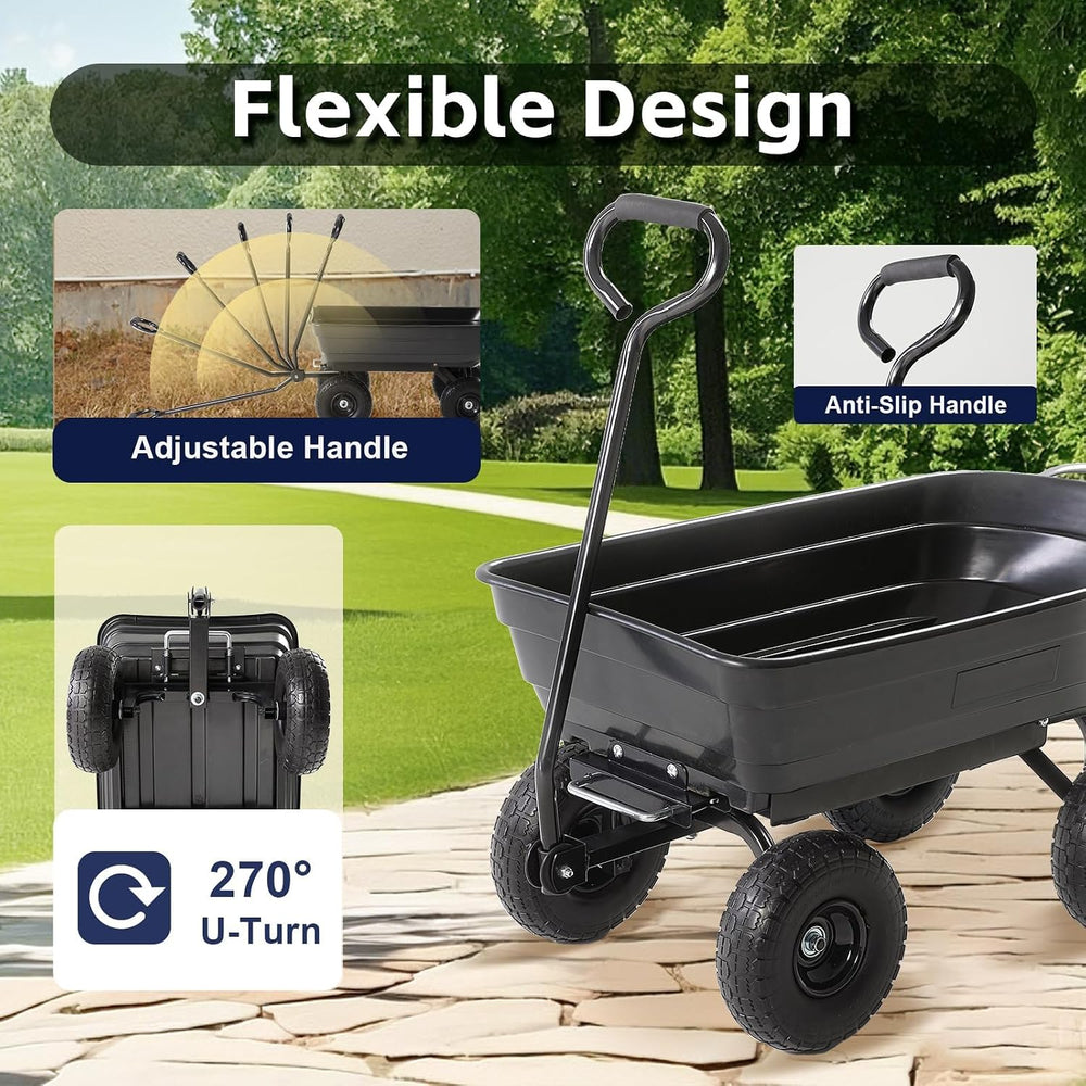 Garden Dump Cart 660lb Heavy-Duty Steel Frame Flat-Free Tires