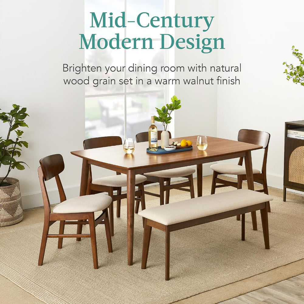 Best Choice Products 6-Piece Wooden Dining Set, Mid-Century Modern Table &...