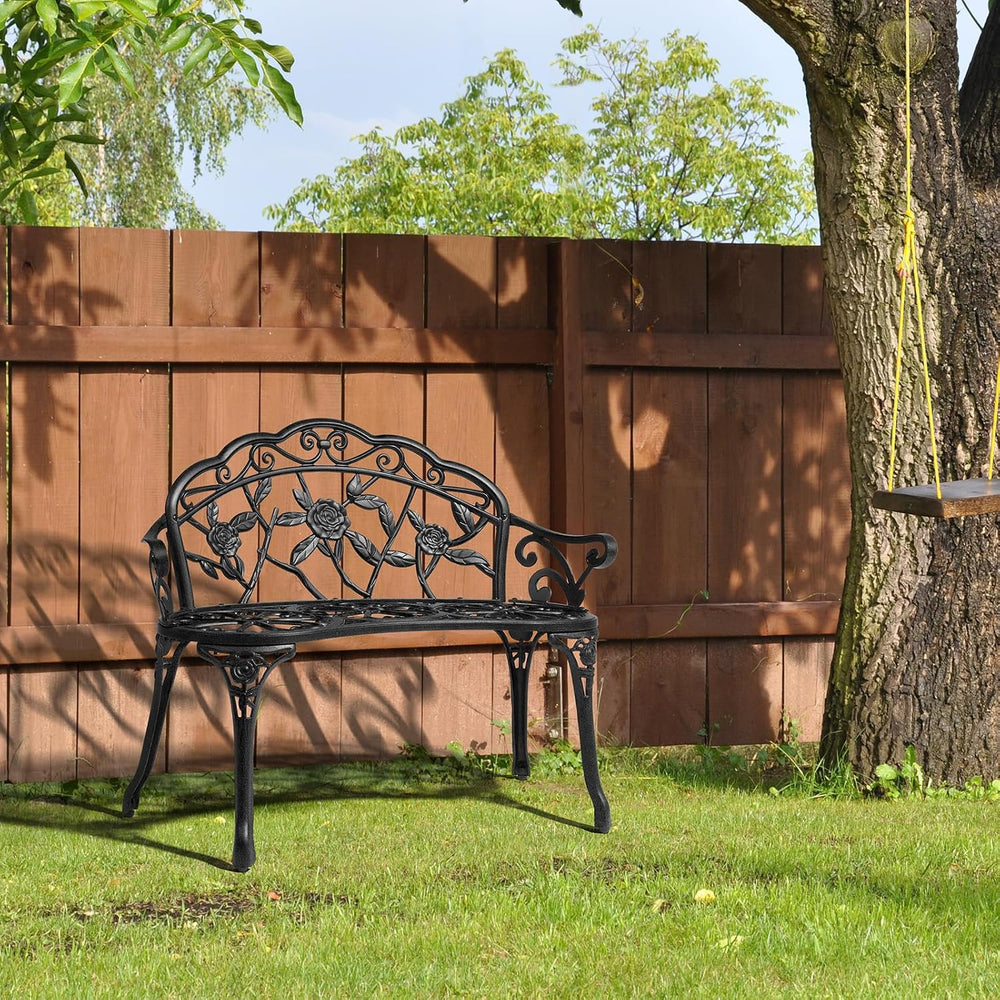 Patio Garden Bench, 38" Cast Aluminum Outdoor Chair Anti-Rust Weather Re...