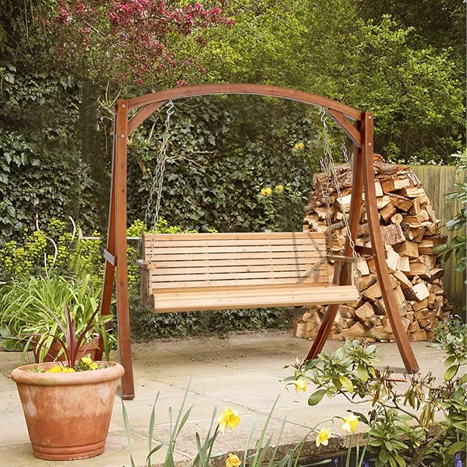 VINGLI Upgraded Patio Wooden Porch Swing for Courtyard & Garden, Heavy Du...