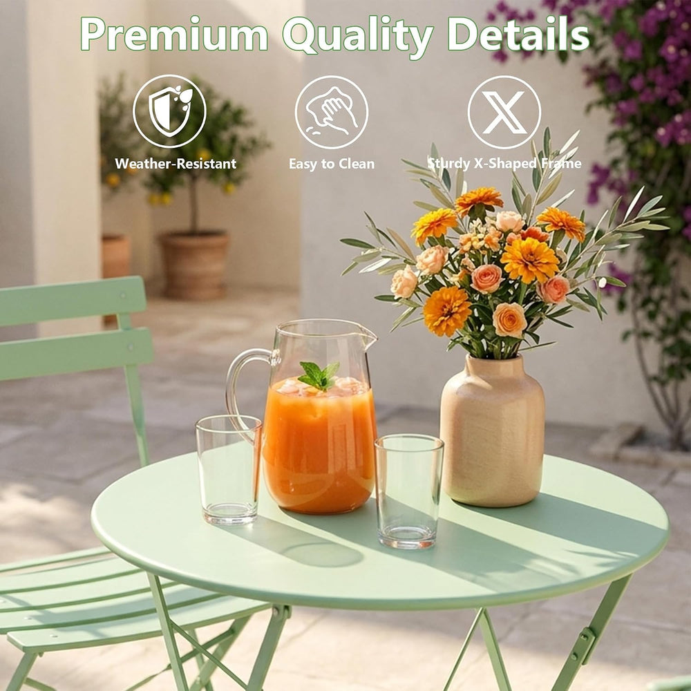 3-Piece Patio Bistro Set, Folding Outdoor Bistro Table and Chairs with Sturdy...