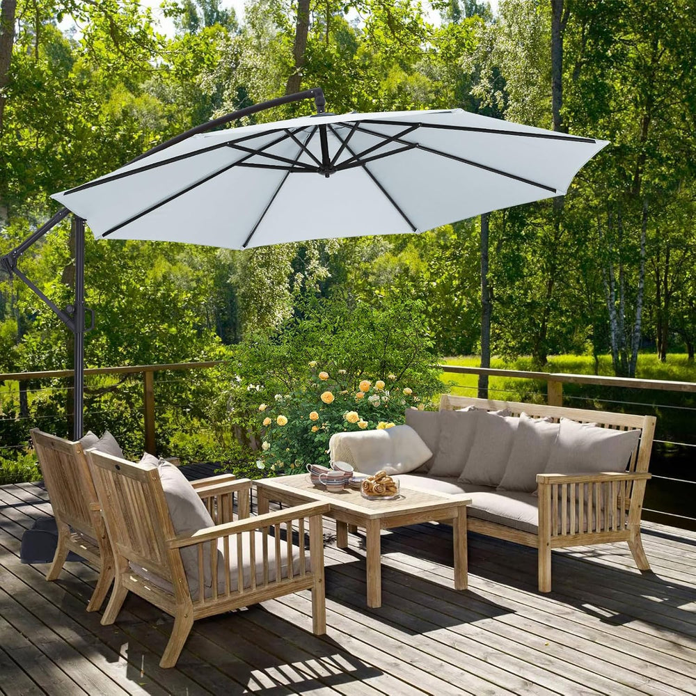 ABCCANOPY 10FT Cantilever Umbrella with Base and Weights Bag, Light Gray