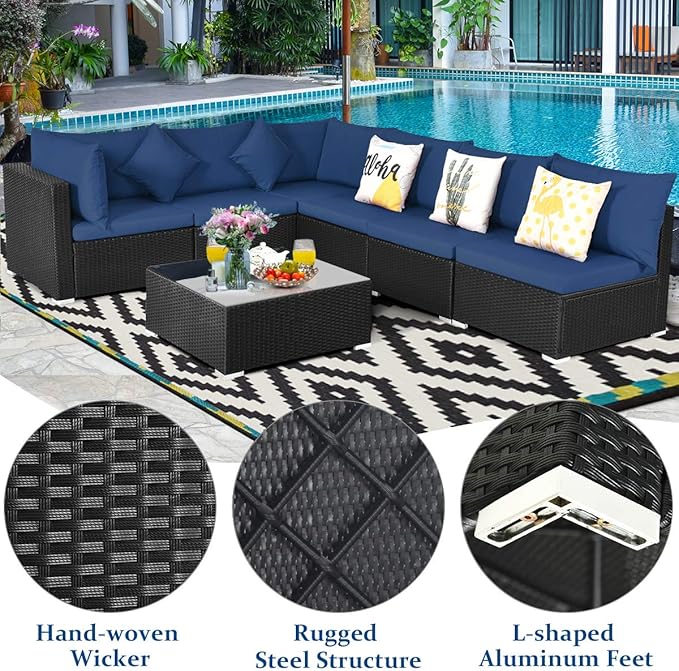 Tangkula 7-Piece Patio Furniture Set, Outdoor Sectional Wicker Sofa with Pill...