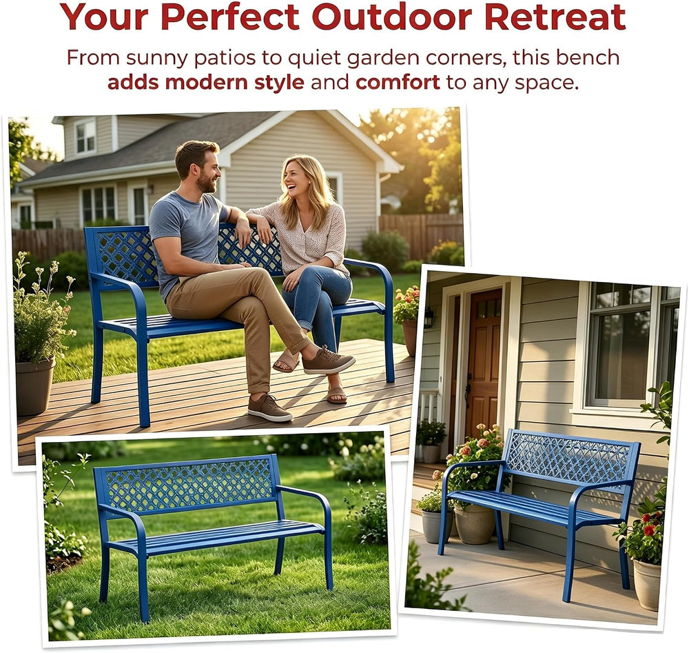 IDEALHOUSE Outdoor Metal Garden Bench 2 Person, 790 Lbs Heavy Duty Steel Pati...