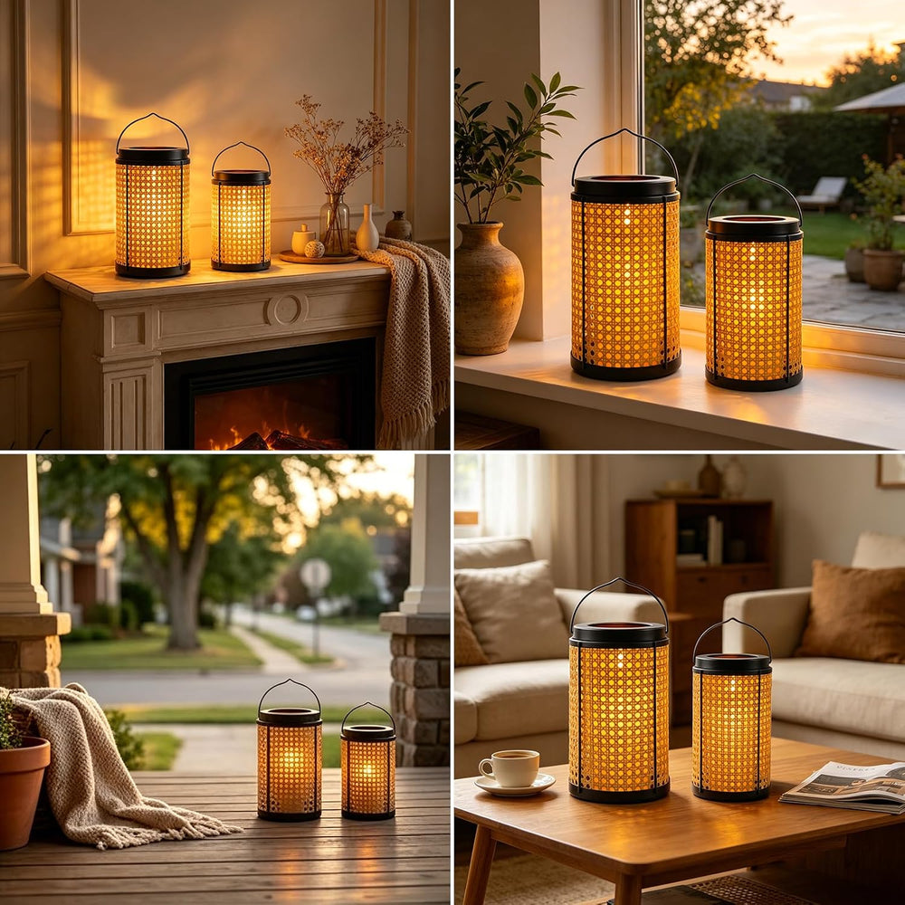Decorative Candle Lanterns Farmhouse Table Decor 2PS Waterproof Handcrafted