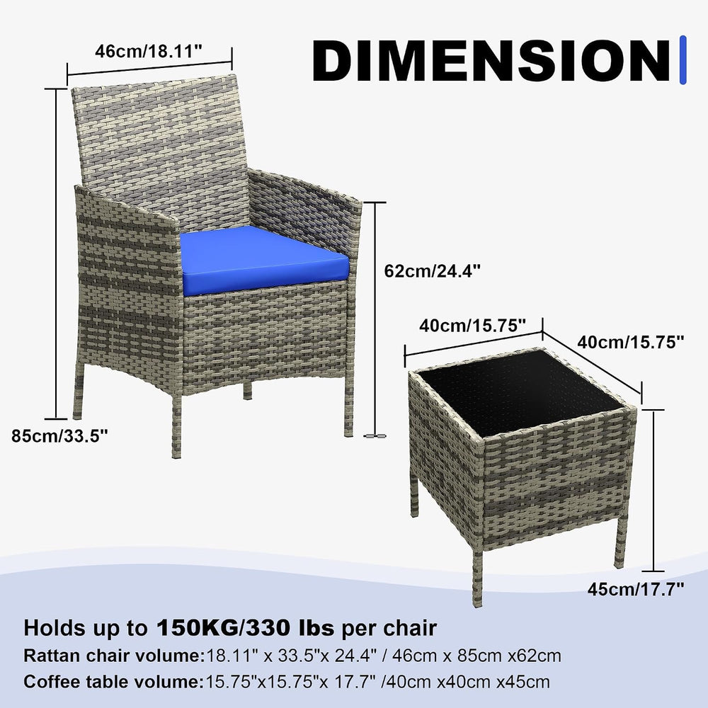 GAOMON 3 Pieces Patio Furniture Sets, Outdoor PE Rattan Porch Chairs with Sof...