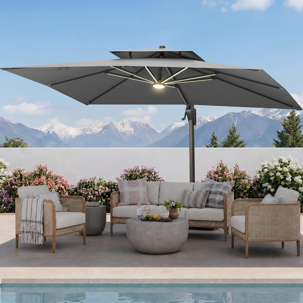 10 X 13 FT Cantilever Patio Umbrella with Led Lights