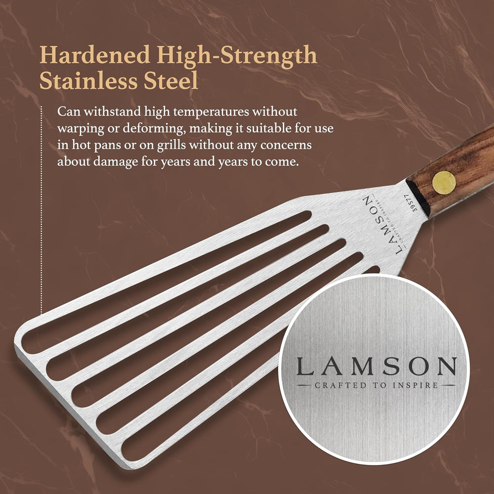 Lamson Slotted Fish Spatula – Flexible Stainless Steel Turner with Walnut Han...