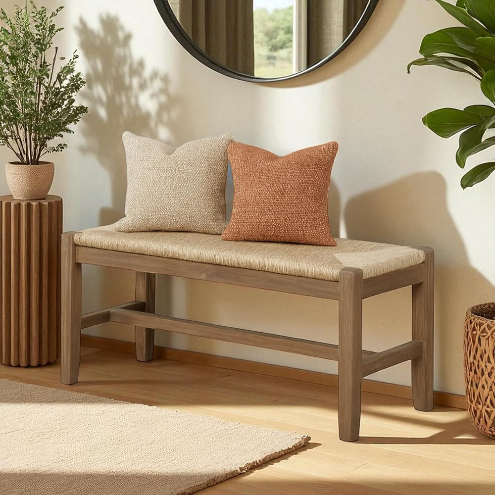 Alaterre Newport Solid Wood Entryway Bench with Rush Seat, Natural