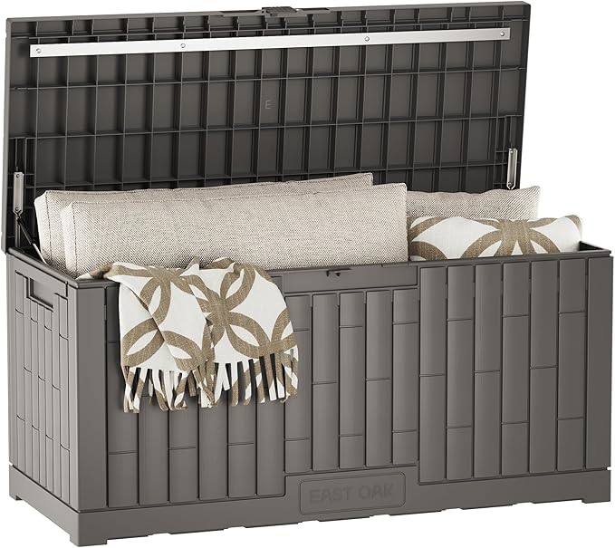 EAST OAK 120 Gallon Outdoor Storage Box | Large Resin Deck Box with Reinforce...