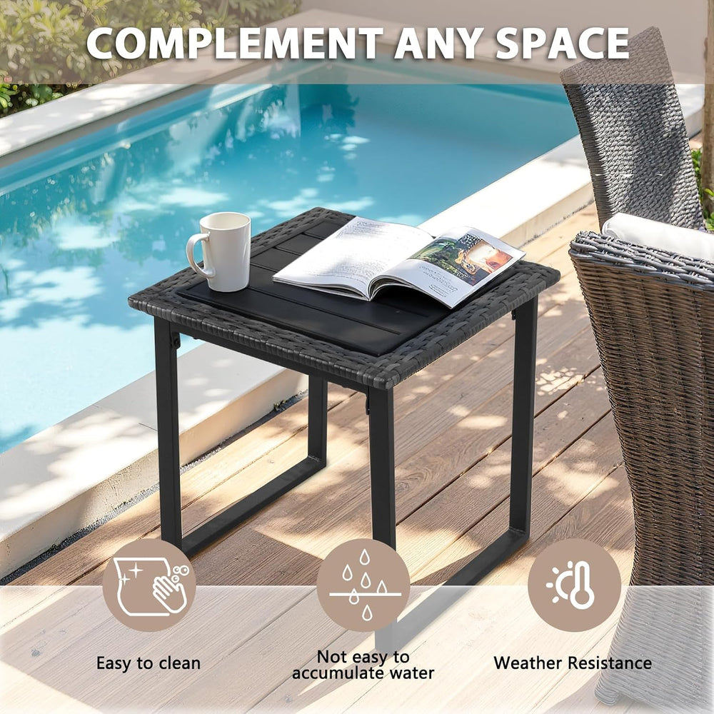 Wicker Outdoor Side Table for Patio Set of 2, 2 PCS Square Rattan Outdoor End...