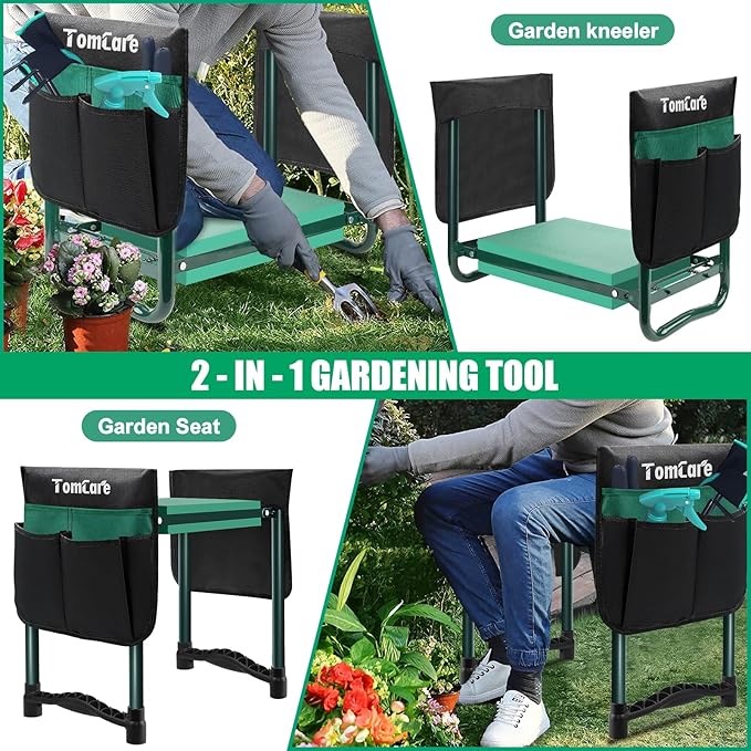 TomCare Garden Kneeler and Seat 10.64” Wider Larger Soft Kneeling Pad Garden ...