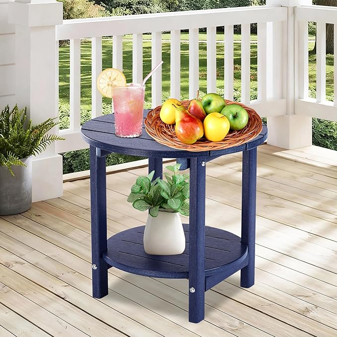 LZRS Round Adirondack Side Table Double End Table, Outdoor Side Tables for Pa...