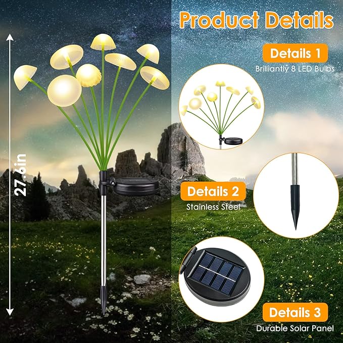 KAQ 4PK 32LED Solar Garden Lights Outdoor Waterproof | Solar Mushroom Lights ...