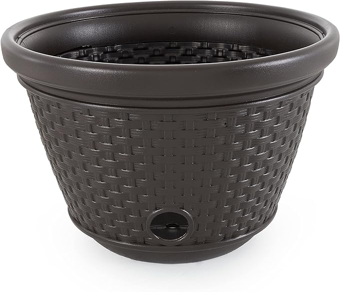 Suncast 2 Pack Decorative Wicker Garden Hose Holder Pot with 4 Drain Holes fo...