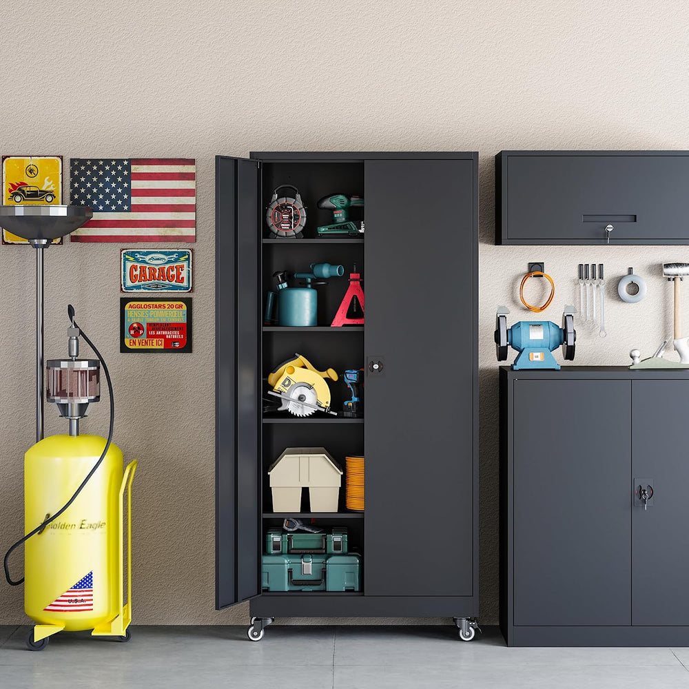 Metal Garage Storage Cabinet with Wheels,75" H Locking Tool Cabinet with...