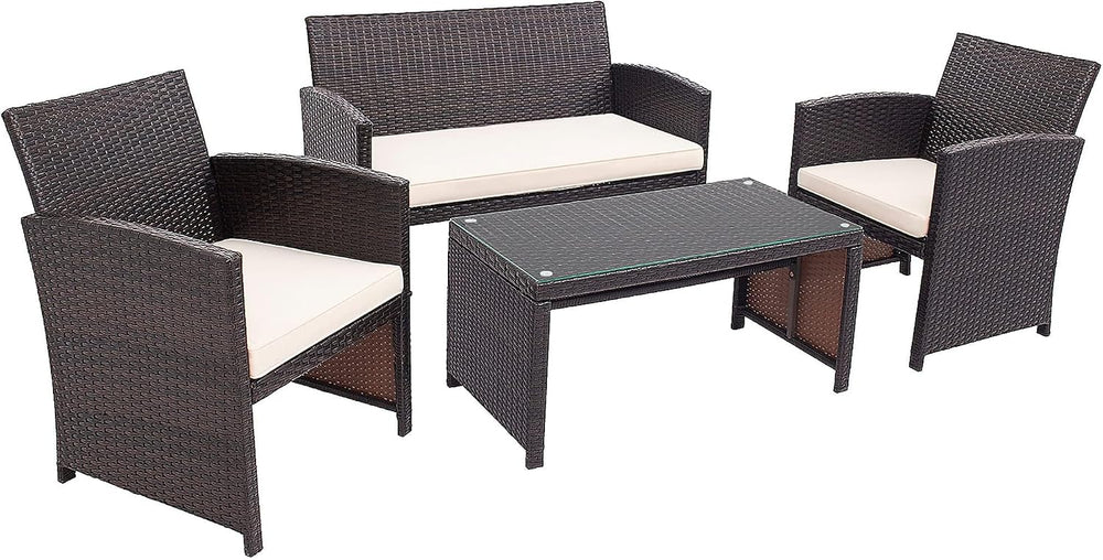 DORTALA 4 Pieces Wicker Patio Furniture Set, Outdoor PE Rattan Conversation S...