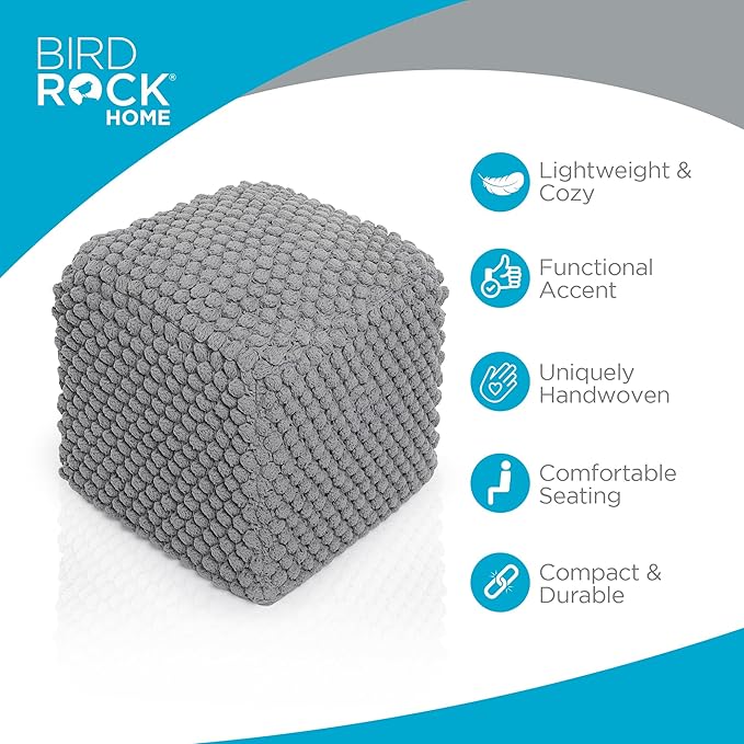 BIRDROCK HOME Buds Pouf Foot Stool Ottoman - Knit Bean Bag Floor Chair - Cott...