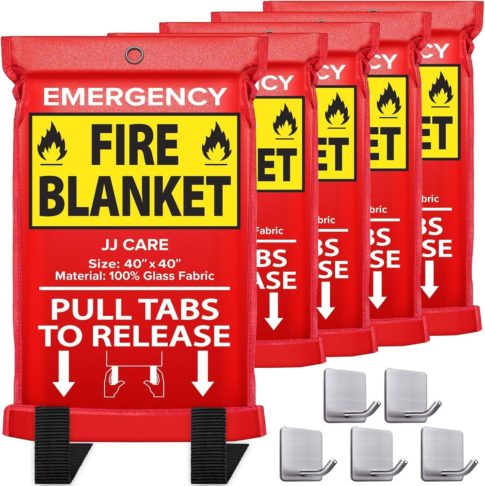 JJ CARE Fire Blanket – 5 Pack with Hooks, 40" x 40" Flame Retardant...