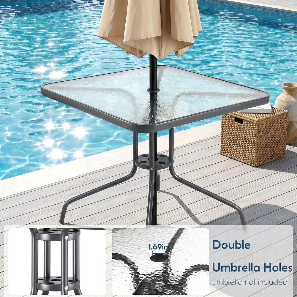 Arlopu 5 Pieces Outdoor Patio Dining Set, Glass Table and Textilene Chair