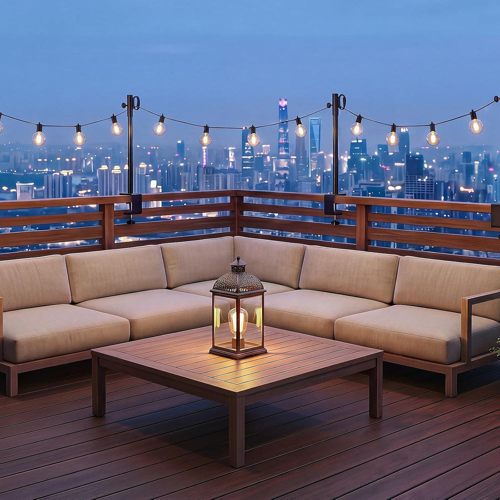 2 Pack Deck String Light Poles with Adjustable 3" Clamp, Outdoor Light P...